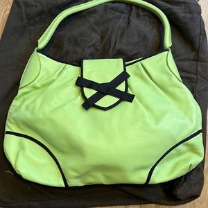 Mint green leather Bruno Magli shoulder bag w black ribbon detail